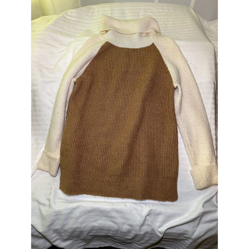 St Johns Bay Womens Medium Colorblock Turtleneck Sweater Brown Cream